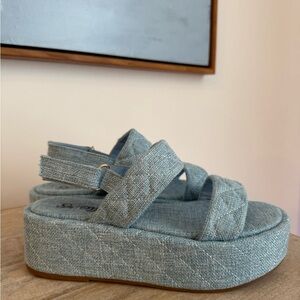 Lulu's Denim Blue Platform Sandals